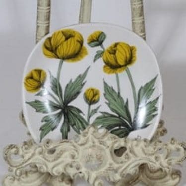 Arabia Botanica koristelautanen, Niittykullero, suunnittelija Esteri Tomula, Niittykullero, pieni, serikuva