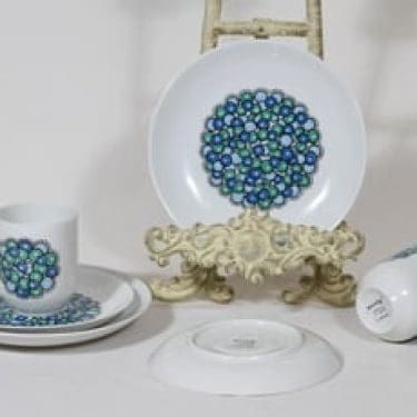 Arabia Marina kahvikupit ja lautaset, 2 kpl, suunnittelija Anja Jaatinen, serikuva, retro