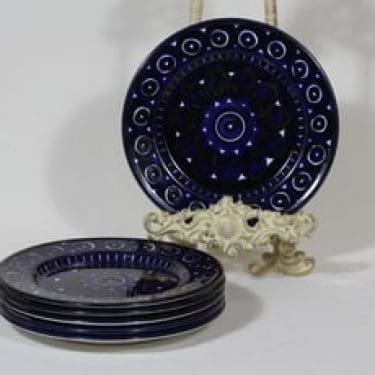 Arabia Valencia lautaset, matala, 6 kpl, suunnittelija Ulla Procope, matala, käsinmaalattu, signeerattu