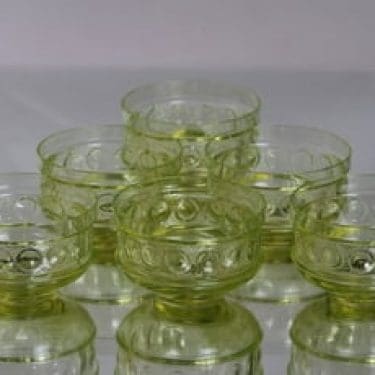 Riihimäen lasi 1217 jälkiruokakulhot, keltainen, 6 kpl, suunnittelija Tamara Aladin,