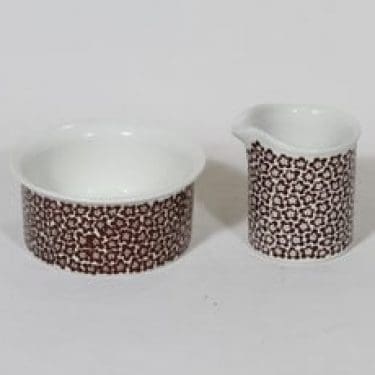 Arabia Faenza sokerikko ja kermakko, Ruskeakukka, suunnittelija Inkeri Seppälä, Ruskeakukka, serikuva