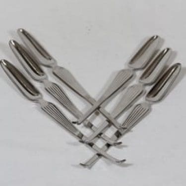 Hackman Scandia rapuaterimet, teräs, 6 kpl, suunnittelija Kaj Franck, teräs