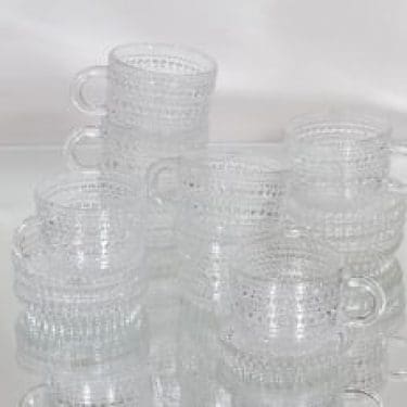 Nuutajärvi Kastehelmi kahvikupit, kirkas, 8 kpl, suunnittelija Oiva Toikka,