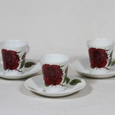 Arabia Ruusu kahvikupit, 3 kpl, suunnittelija Anneli Qveflander, serikuva
