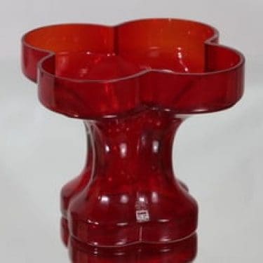 Riihimäen lasi Onnenlehti maljakko, rubiininpunainen, suunnittelija Helena Tynell,