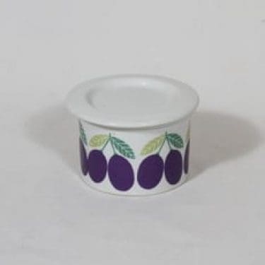 Arabia Pomona purnukka, luumu, suunnittelija Raija Uosikkinen, luumu, pieni, serikuva, retro