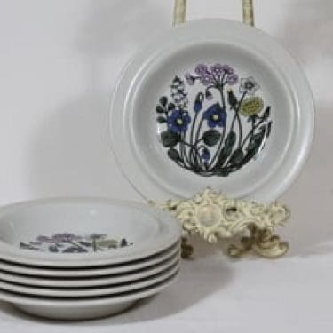 Arabia Flora lautaset, syvä, 6 kpl, suunnittelija Esteri Tomula, syvä, serikuva