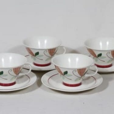 Arabia Harlekin teekupit, Carneval, 4 kpl, suunnittelija Inkeri Leivo, Carneval, serikuva