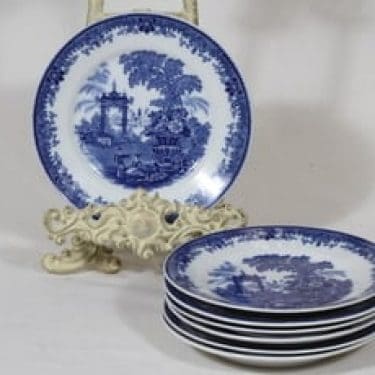 Arabia Canton lautaset, sininen, 7 kpl, suunnittelija , pieni, kuparipainokoriste