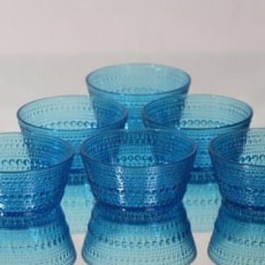 Nuutajärvi Kastehelmi annoskulhot, turkoosi, 6 kpl, suunnittelija Oiva Toikka,