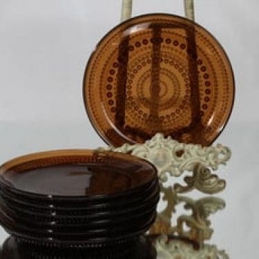 Nuutajärvi Kastehelmi lautaset, ruskea, 7 kpl, suunnittelija Oiva Toikka,