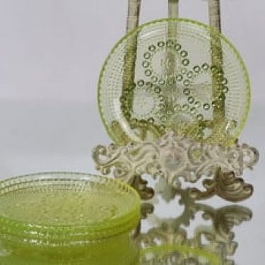 Riihimäen lasi Grapponia lautaset, keltainen, 4 kpl, suunnittelija Nanny Still, pieni