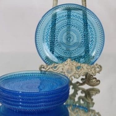 Nuutajärvi Kastehelmi lautaset, turkoosi, 6 kpl, suunnittelija Oiva Toikka, pieni