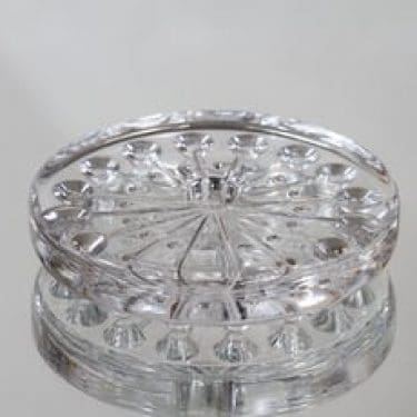 Riihimäen lasi Lumitähti kynttilänjalka, kirkas, suunnittelija Nanny Still, massiivinen