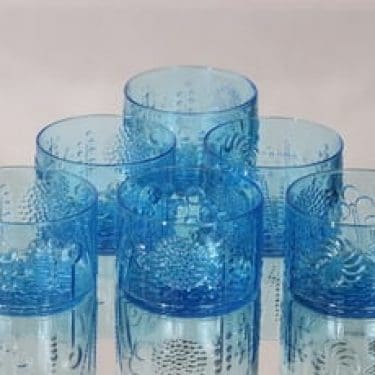 Nuutajärvi Flora jälkiruokakulhot, sininen, 6 kpl, suunnittelija Oiva Toikka,