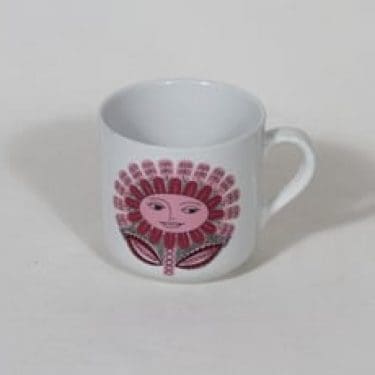 Arabia Daisy lasten muki, punainen, suunnittelija Esteri Tomula, serikuva, retro