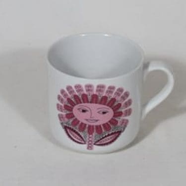 Arabia Daisy lasten muki, punainen, suunnittelija Esteri Tomula, serikuva, retro