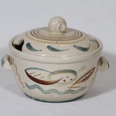 Kupittaan savi 348 liemimalja, käsinmaalattu, suunnittelija Viljo Mäkinen, käsinmaalattu, signeerattu