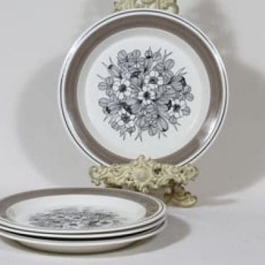 Arabia Krokus lautaset, matala, 4 kpl, suunnittelija Esteri Tomula, matala, serikuva