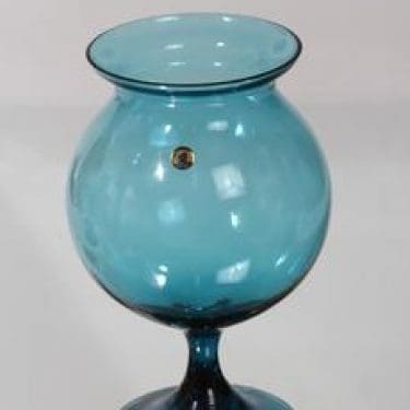 Riihimäen lasi Ruusu maljakko, turkoosi, suunnittelija Nanny Still,