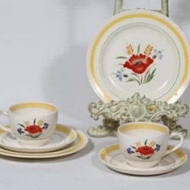 Arabia Kesä kahvikupit ja lautaset, käsinmaalattu, 2 kpl, suunnittelija , käsinmaalattu