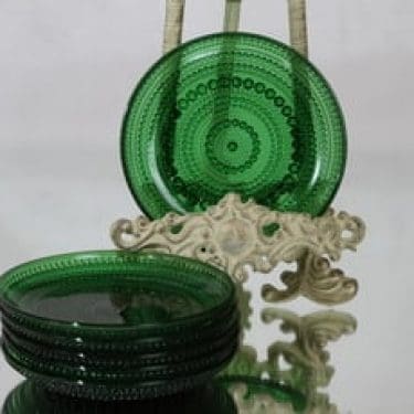 Nuutajärvi Kastehelmi lautaset, vihreä, 6 kpl, suunnittelija Oiva Toikka, pieni