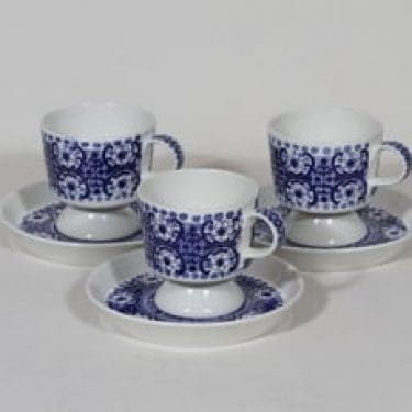 Arabia Ali kahvikupit, sininen, 3 kpl, suunnittelija Raija Uosikkinen, kuparipainokoriste