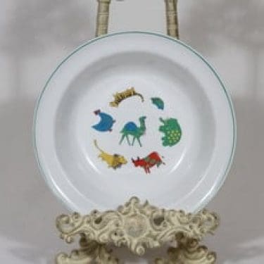 Arabia Zoo lasten lautanen, syvä, suunnittelija Anja Juurikkala, syvä, serikuva, eläinaihe