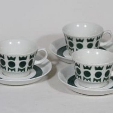 Arabia Salla kahvikupit, vihreä, 3 kpl, suunnittelija Raija Uosikkinen, puhalluskoriste