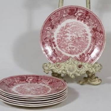 Arabia Maisema lautaset, punainen, 7 kpl, suunnittelija , pieni, kuparipainokoriste