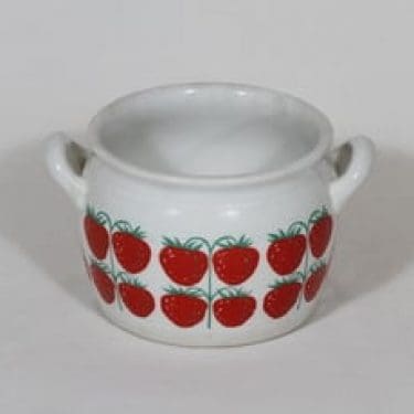 Arabia Pomona ruukku, mansikka, suunnittelija Raija Uosikkinen, mansikka, 0.5 l, serikuva, retro