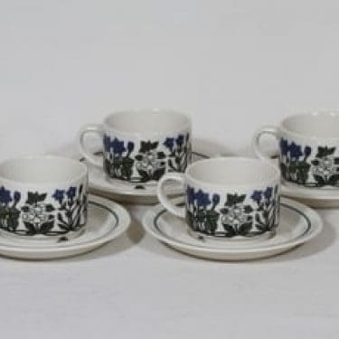 Arabia Flora kahvikupit, 4 kpl, suunnittelija Esteri Tomula, serikuva