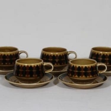 Arabia Motti kahvikupit, 5 kpl, suunnittelija Raija Uosikkinen, puhalluskoriste