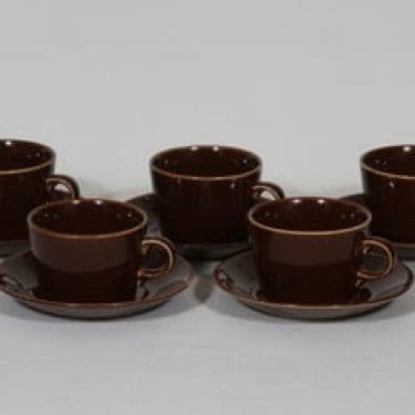 Arabia Kilta kahvikupit, ruskea, 5 kpl, suunnittelija Kaj Franck,