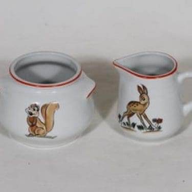 Arabia Lumikki lasten sokerikko ja kermakko, suunnittelija , siirtokuva, eläinaihe