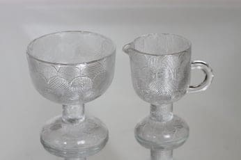 Nuutajärvi Miranda sugar bowl and creamer, clear, Heikki Orvola,