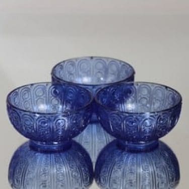 Riihimäen lasi Riikinkukko annoskulhot, sininen, 3 kpl, suunnittelija ,