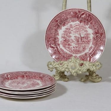 Arabia Maisema lautaset, punainen, 6 kpl, suunnittelija , pieni, kuparipainokoriste