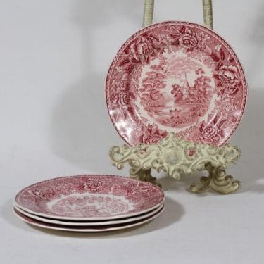 Arabia Maisema lautaset, punainen, 4 kpl, suunnittelija , pieni, kuparipainokoriste