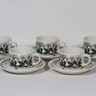 Arabia Flora kahvikupit, monivärinen, 5 kpl, suunnittelija Esteri Tomula, serikuva