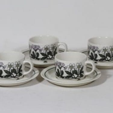 Arabia Flora kahvikupit, monivärinen, 4 kpl, suunnittelija Esteri Tomula, serikuva