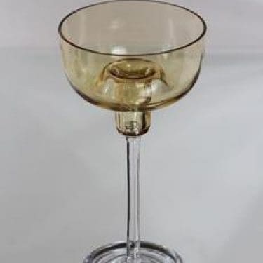 Riihimäen lasi Olympos kynttilänjalka, amber-kirkas, suunnittelija Nanny Still,