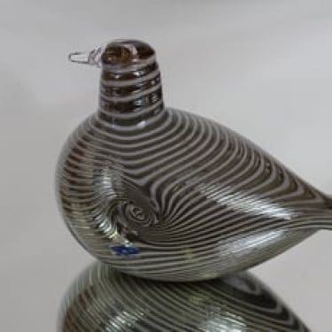 Nuutajärvi Alli koristelintu, signeerattu, suunnittelija Oiva Toikka, signeerattu, raidallinen