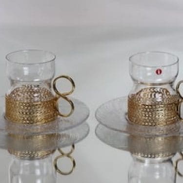 Iittala Tsaikka teelasit ja lautaset, kirkas, 2 kpl, suunnittelija Timo Sarpaneva,