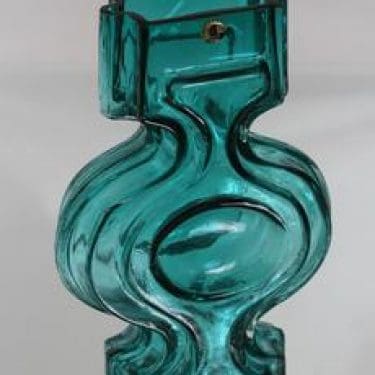 Riihimäen lasi Emma maljakko, turkoosi, suunnittelija Helena Tynell,