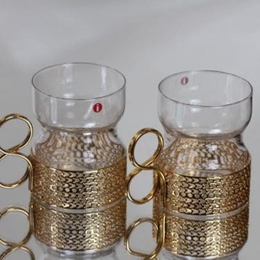 Iittala Tsaikka teelasit, kirkas, 2 kpl, suunnittelija Timo Sarpaneva, kullattu kahva