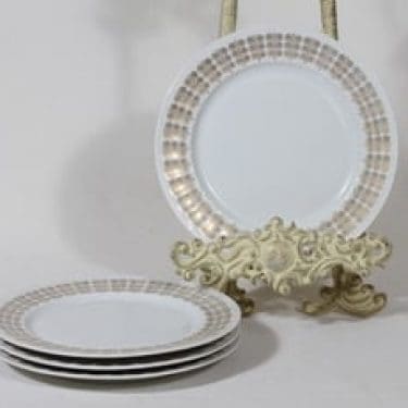 Arabia Pallas leivoslautaset, 4 kpl, suunnittelija Raija Uosikkinen, ornamentti, kultakoriste