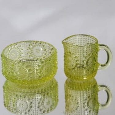 Riihimäen lasi Grapponia sokerikko ja kermakko, keltainen, suunnittelija Nanny Still,