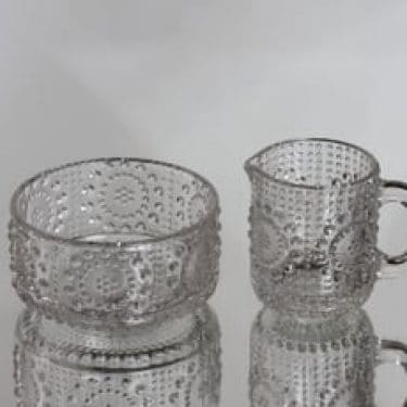 Riihimäen lasi Grapponia sokerikko ja kermakko, kirkas, suunnittelija Nanny Still,