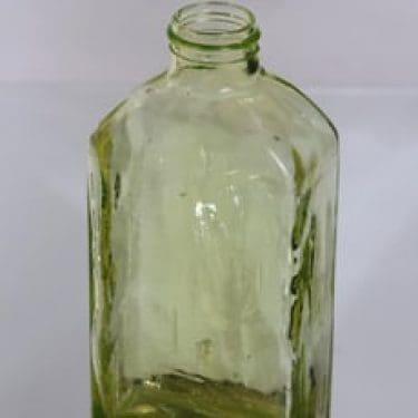 Riihimäen lasi Lankkupullo koristepullo, keltainen, suunnittelija Helena Tynell,